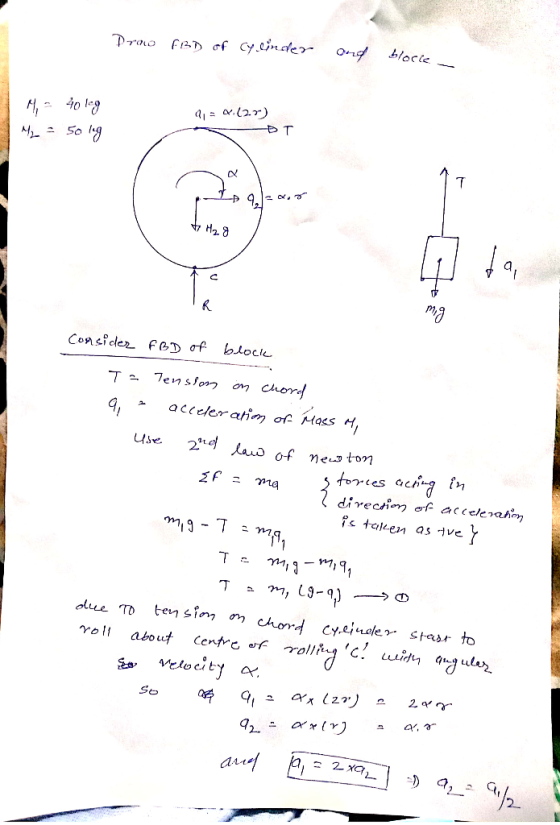 blocie feD of Cyconder Prao aa12.) D T Consider FGD of blocle 7ensfor chord T 2 acceleratim of Hass M 2 Lau of new ton Use to