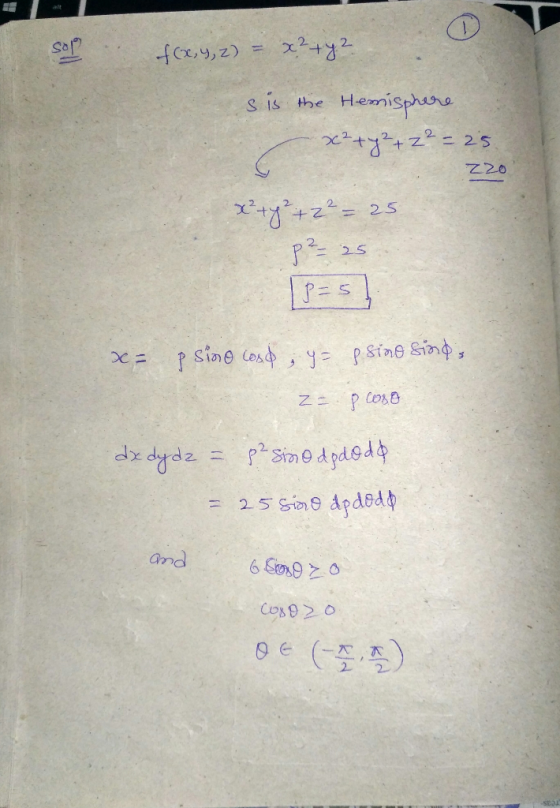 alt x2+2 Sa fx,4,2) 11 lemisphare S IS the Hea 2S Z20 25 +2 25 sine Cosd yPsine Sinp trorire Apded dzdydz PSin9 25 Si9 and 6