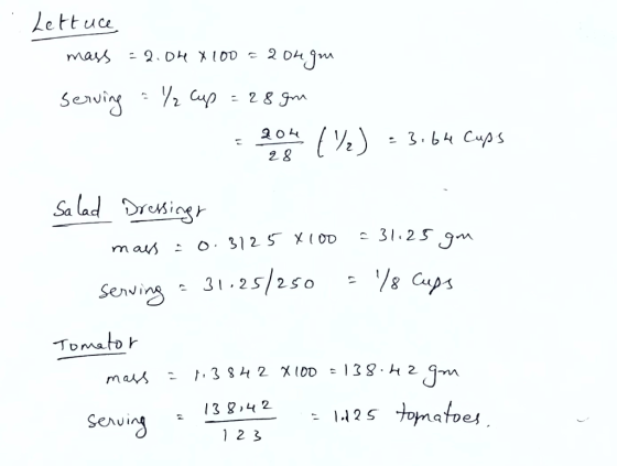 Lettua mas -2DH X IOD 2 Cup Servig 20k 3. b4 Cups 2 8 Sa lad Drsing 31 25 9m O 31 2 SXI OD mais /s Cups 31.25/250 Sewing Toma