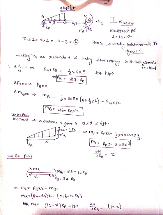 w12x22 E= 23xlo Pi TRA I> 156in2 henca tatt D.3エ= 94-る = 4-3= () indetermirate t gudundant & RA as en ithCastigiones melhad s
