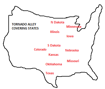 N Dakota TORNADO ALLEY Minnesota COVERING STATES llinois lowa S Dakota Colorado Nebraska Kansas Missouri Okhlahoma Texas