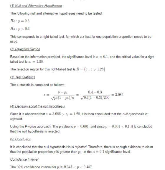 (1) Null and Alternative Hypotheses The following null and alternative hypotheses need to be tested: Ho:p 0.3 на : p > 0.3 Th