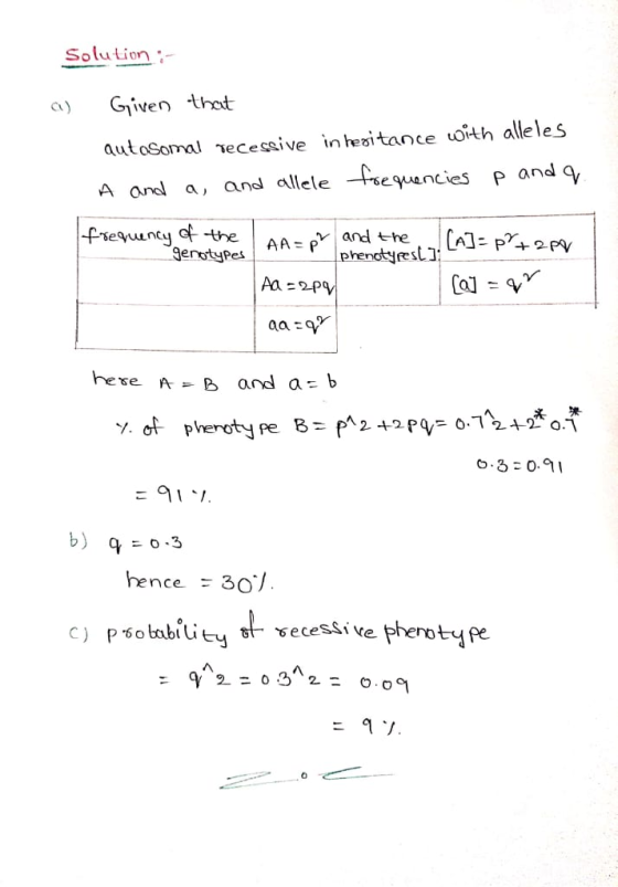 Solution ie that autosomal ecesaive inhesitance with alleles A onal a, and allele seancies P and Seyuenc t he phendtyestl ero