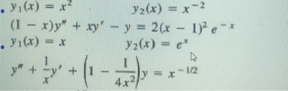 y2(x) = x-2 ·y1(x) = x y2(x) = ex
