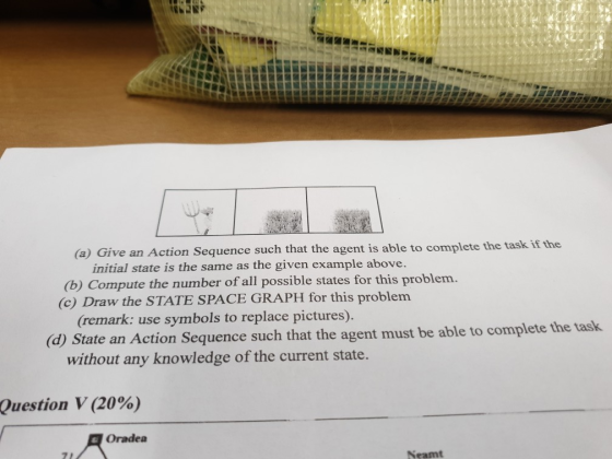 (a) Give an Action Sequence such that the agent is able to complete the task if the initial state is the same as the given ex
