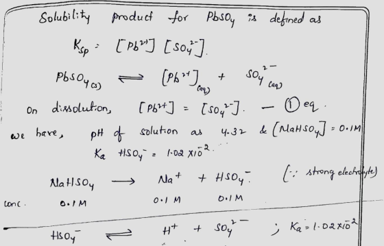 Solubility Produci for Pbsa, dened a 2- Pbso Solution here, pH stong eleh onC +Hs