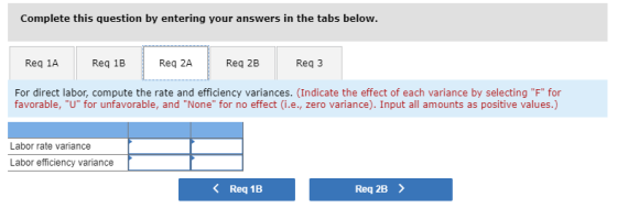 Complete this question by entering your answers in the tabs below. Req 1AReq 1B Req 2A Rq 2BReq 3 For direct labor, compute t