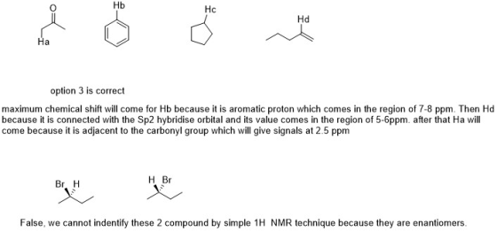 нь Hc Hd На option 3 is correct maximum chemical shift will come for Hb because it is aromatic proton which comes in the regi