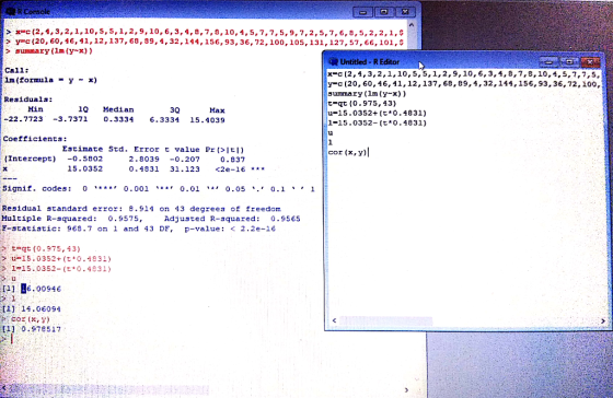 R Console >xc (2,4,3, 2,1,10,S, 5, 1,2,9, 10, 6, 3, 4,8,7,8, 10,4,5,7,7,5,9, 7,2,5,7, 6, 8,5,2,2,1, y-c ( 20 , 60, 46, 41, 12
