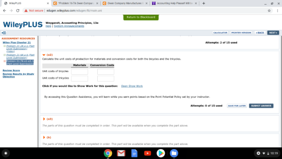 WileyPLUS C Problem - 7A Owen Compan C Owen Company Manufactures YAccounting Help Please!! WIII be x X A Not secure C edugen