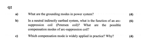 What are the grounding modes in power system? a) b) In a neutral indirectly earthed system, what is the function of an r supp