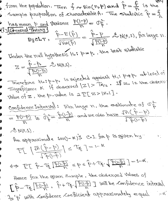 population Bin(n, P)and p= Then - ample puopostion of characteishe A . me stoktic p= mean pand aniance Pl-p)- has -tenialTheo