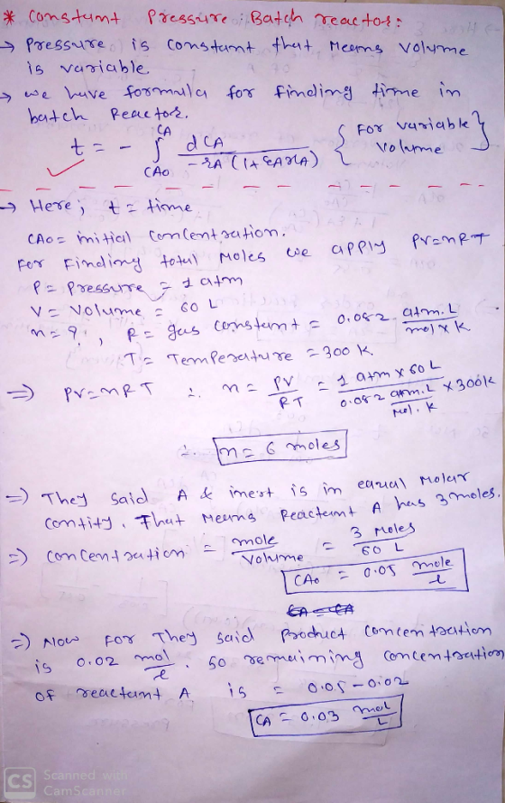 Comstumt Prcssireoi Baten reactos: H - Pressure is variable is Comstamt thut Meoms Volyme e uve fosmlc for Fma)ing timeim bat