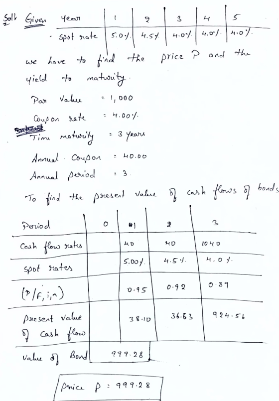 Sol Given 3 4.0 4.0 4.S7 S.o spot nate the Find matassy the price P ano ha ve we чicld to Valhu , 00 0 Par 00 Sate Coup matua