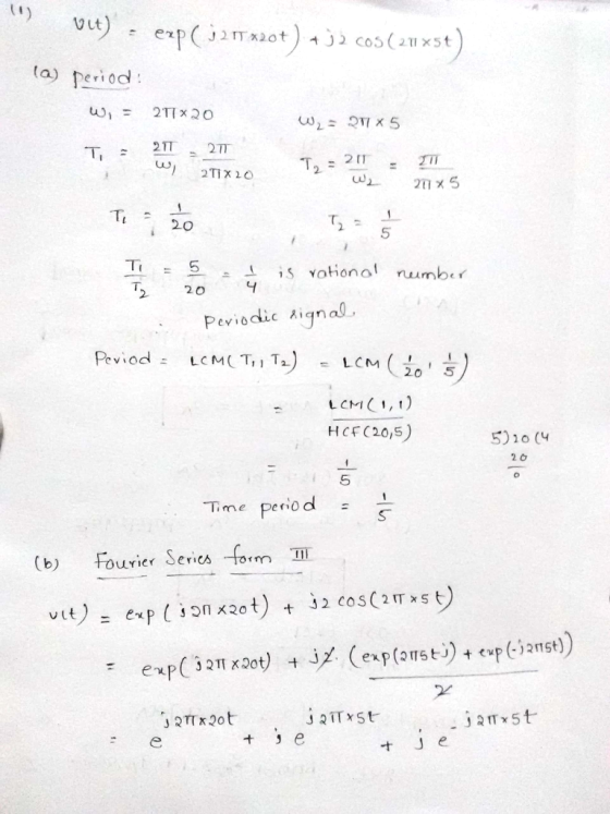 a) period 2TIX20 T. 20 5 5 니 2 0 2 Peviodic 시gnao, 20 5 LCM, ) HCF C20,5) 5)10 (4 Time penod (b) Fourier Sercsom TI 寸Je