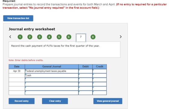 Required: Prepare journal entries to record the transactions and events for both March and April (If no entry is required for