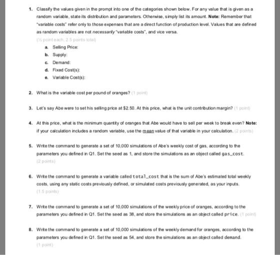Classify the values given in the prompt into one of the categories shown below. For any value that is given as a 1. random va