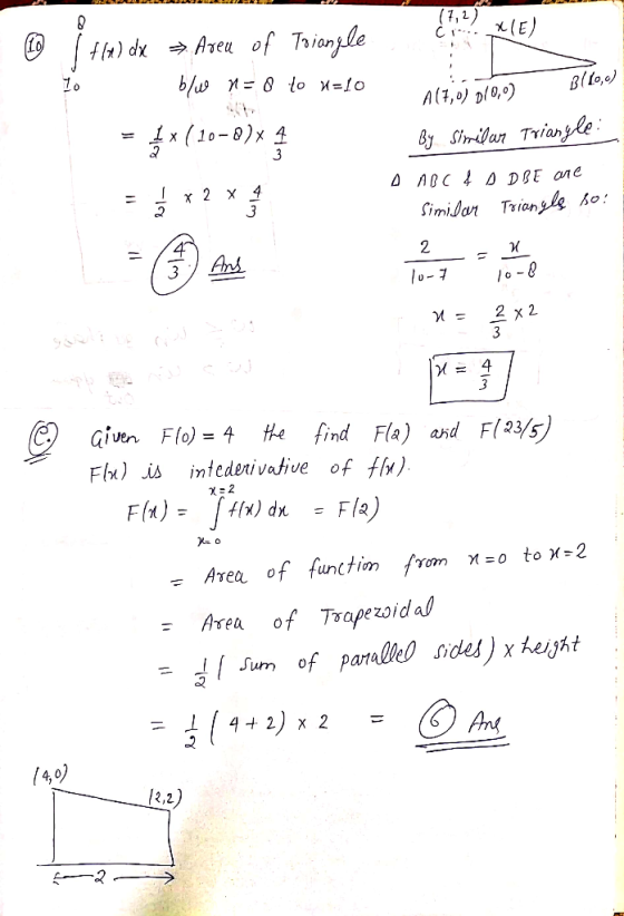 7, 2) Similar Trian 2 4 Given Flo)=4 He find F(23/s) Fla) and Avea of function fYom n-otoy-2 -Area of Trapezoidal 4 (42) 2 /4