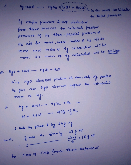 n@ H2c4 꺽 _→ ต) + H2ocs)-E if va tor tressure & nơt deducted to totat pressyre. more and males Hg Calculated will be more, Ao