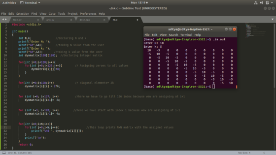 Activities Terminal Mon 13:19 Ink.c.-Sublime Text (UNREGISTERED) File Edit Selection Find View Goto Tools Project Preferences