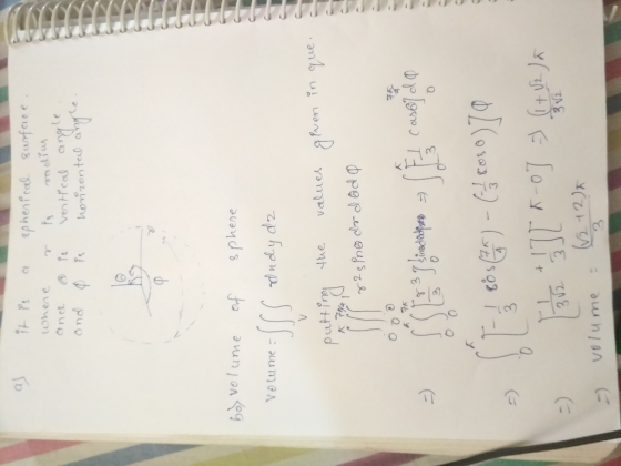 sphenfcad gurfaee. 1 modius nct ven Hcal an honzonte bo velume of sphene Volume ndy dz the values J 12JA VOlume (C
