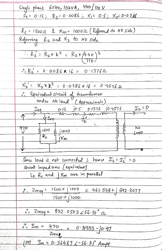 R2 and X2. to HV side 11 O unAer No load o-IS jo s 01376 o 451 ISO0 10 00 品 470 o 31333-jo Zm 56.3