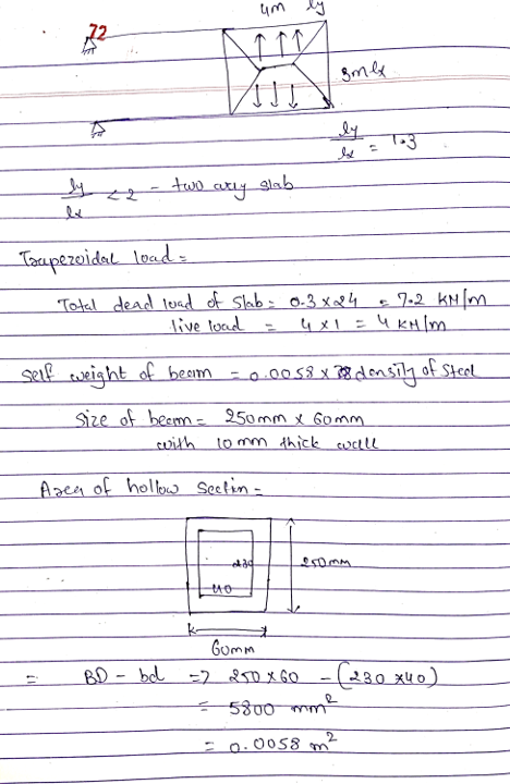 72 tu_atıq glab. Tapezeidal load 7.2 kNM KHIM Tokl dead luad of Sab : 0.3 xo4. Aive toad sel eight of beem oo058x dosil of st