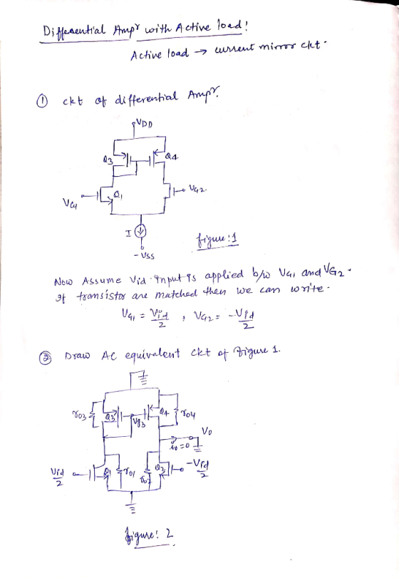 Di muuhal Ampy with a ctive Active load → unant mim rat 44- 3 C4 Albio Assume Via nput Ts appliedbho Vai and Va1- ③ Dwuo Ac e