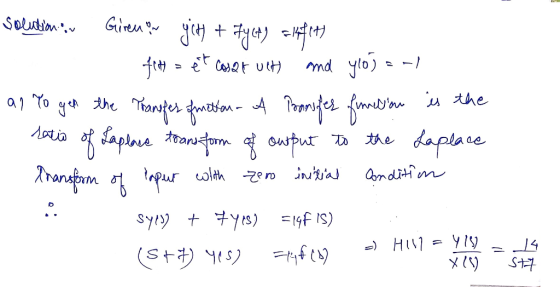 Solutsion, Giesn md lo) eCatut 7 the a1 To gthe Tonfer ton- A Aotia daplace T e Qon diti hanaform pur olitheo syy ys) =4F IS