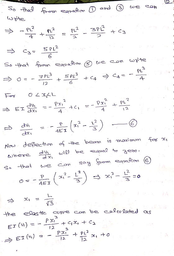 ω γ.te 2 PL 12. So hat 3 -- マPL3 A- /2 Px, PL 2. 3 4E I Now depector af-the beam is mozi So -that o 2 f 2