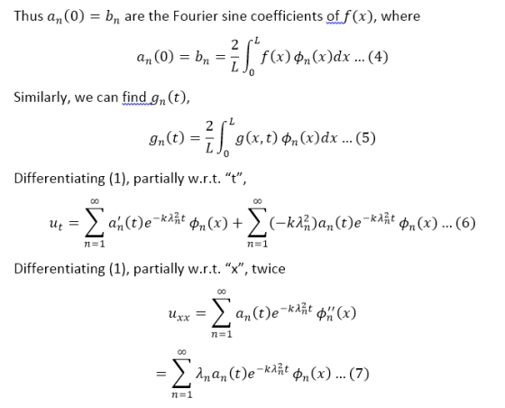 Thus an(0) bn are the Fourier sine coefficients off(x), where Similarly, we can find gn (t), 2 In(t) =ī | g(x,t)Pn(x)dx (5) D