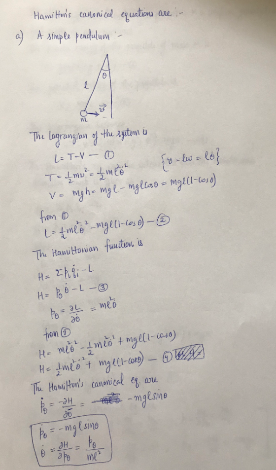 Hawi thns cateni ol quatio and equalions ane ろimp a. e pendu The lagrangian o}-Husptum u vem 0 しะ tmes2_rngell-tese) _@ The