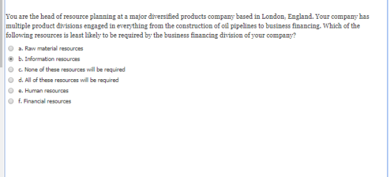 You are the head of resource planning at a major diversified products company based in London, England. Your company has mult