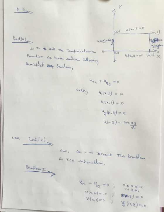 -3 u(x.)=o (10, Temperature lve llaing The So To u(n,0) =100(io,0X Fametion We hve Disnichlet = o u(x.) = 0 Nao Pt() Bneck tl