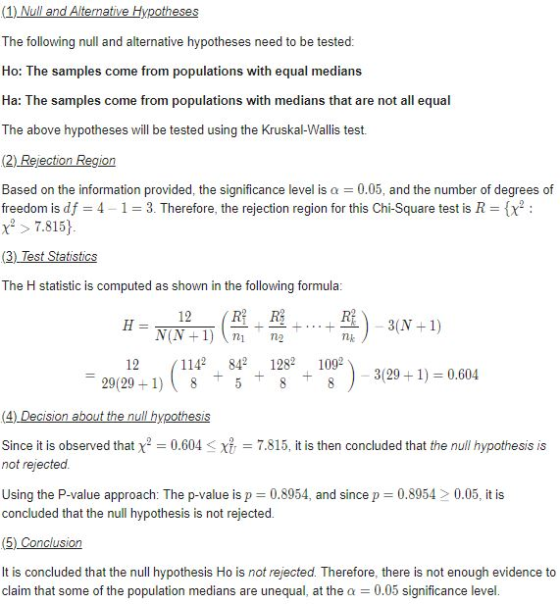(1) Null and Alternative Hypotheses The following null and alternative hypotheses need to be tested: Ho: The samples come fro