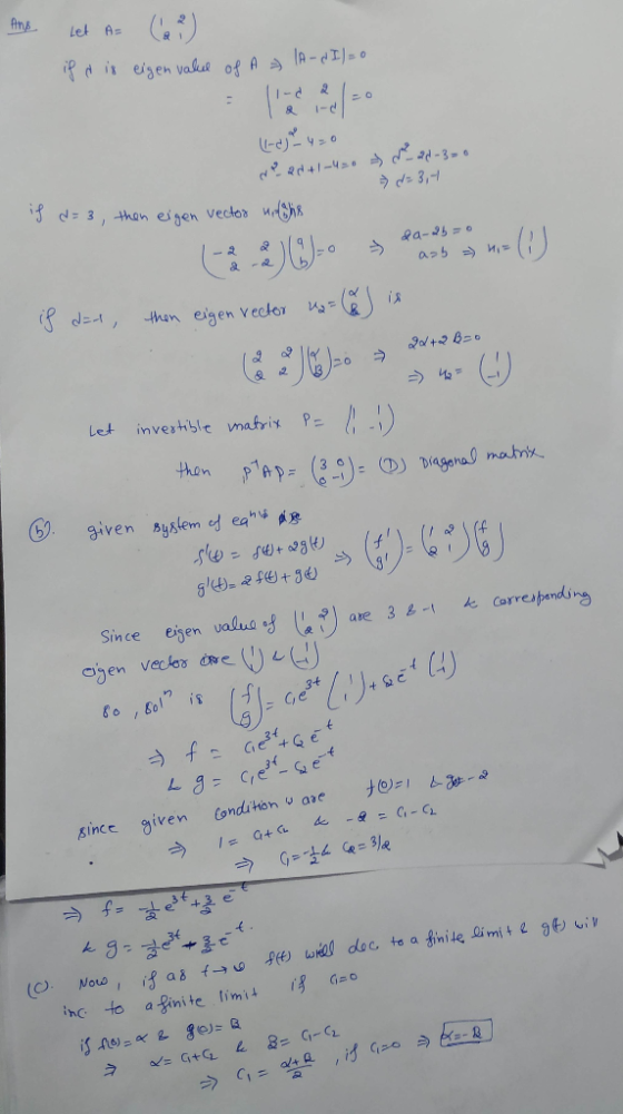 Let inverhble matrix P on y, given男ys lerned ea a (4) b-»-, 地): Conduïen uaae given Since hc to a inite limit