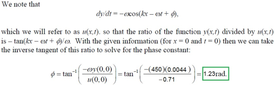 We note that dv/dtー-cocos(kx-ot +の, which we will refer to as u(r,t). so that the ratio of the function y(x,t) divided by ur,