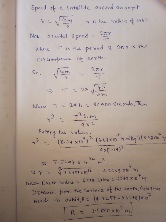Speced a Satallite asound objet an Gm is the radius or +!9&O t 2TY Now, 0bital Speed PT 257 is the period a Whre Tis the 20 e