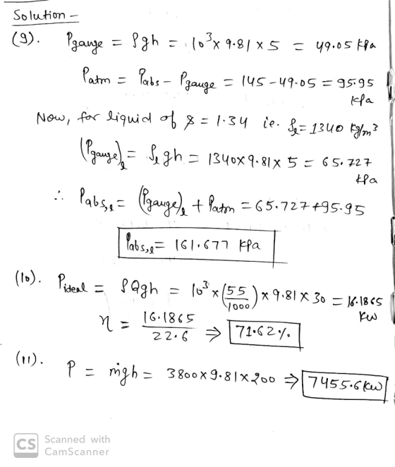 Solution gh 0x 9.8/ x S 49.05 Kfa Pabs gauge Patrm Sa-bh-Sh kefa 95:95 gh 1340x9.81x 5 = 6 5. 727 Pa Parse=ayotm + fatm = 65.