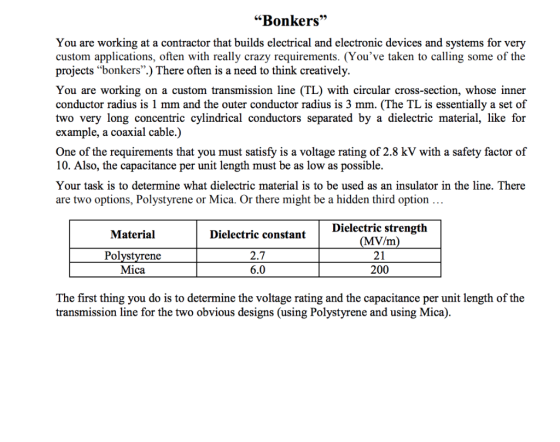 Bonkers You are working at a contractor that builds electrical and electronic devices and systems for very custom applicati