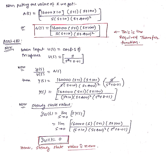 Part-4B) fonchon No tu when input u (t) = ces 6.1 v(S) han stale valuu is z-ero Heneu, Stead