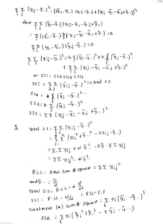 3 omdy. Rs.」 Total s-s= RSS L-F Treatnent (A) Sum & SI4ua «