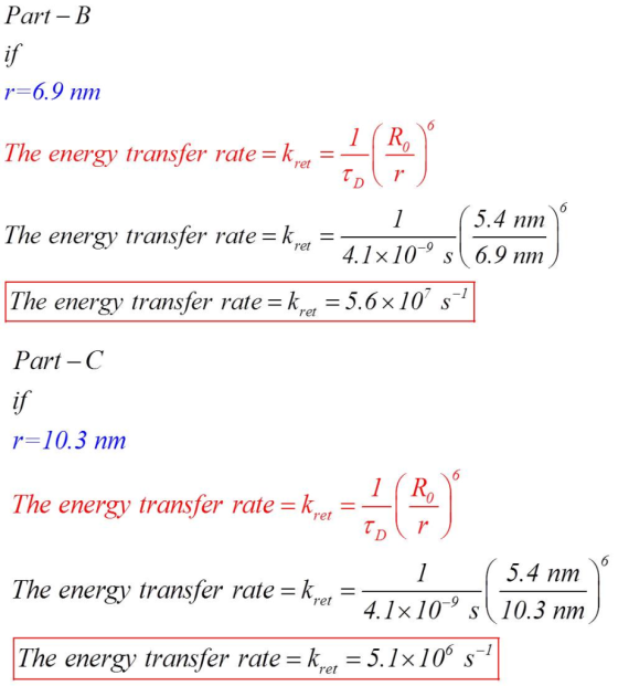 Part - B r-6.9 nm The energy transfer rate ky The energy transfer rate ky - The energy transfer rate 5.6x10 s1 Part- C 1 CR r