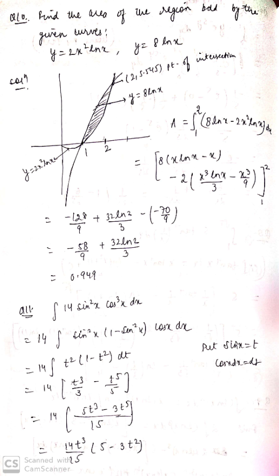 bdd ttu une uves ntecchion (8.A = a3 n - (2V + 31ln 2 3 t 32ln2 14 sin cosdn all Lon dr Lin -en Put Si-t t21-tdt 4 Cosndad t