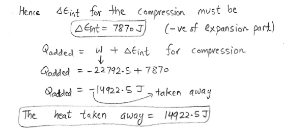 Hence 4Ent for -he Compression must be △Eint= 7870T) (- part) ve sf ex pansion RaddedW AEint for compvession Gadded22792-s787