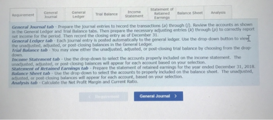 Statement of Retained Earnings General Income Analysis General Balance Sheet Trial Balance Requirement Statement Ledger Journ