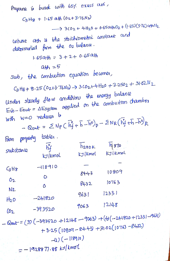Propane v busk with 65% elos α n whae ath the stbichometni censtant and ath 5 Sub, the Cembushon equahon beumer Undo study fl
