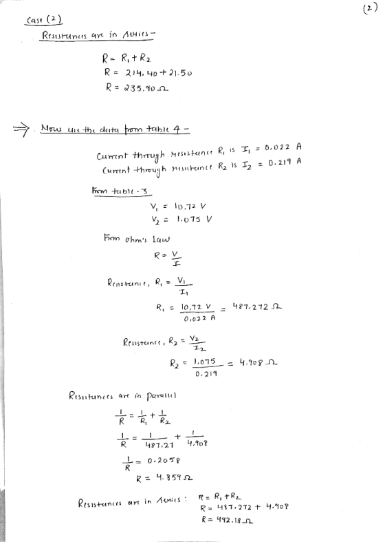 じ) Case (2 RR, R clcit m tublt - 3 V, o.72 V non Ơhms Law VI R. 10.72 V - 427,212 Ω- 0,02 2 A Resistance, R2 = 0.211 1,21 4,