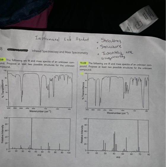 Instrumentq Sruchire Taentia tre 8 Infrared Spectroscopy and Mass Spectrometry ea The following are IR and mass spectra of an