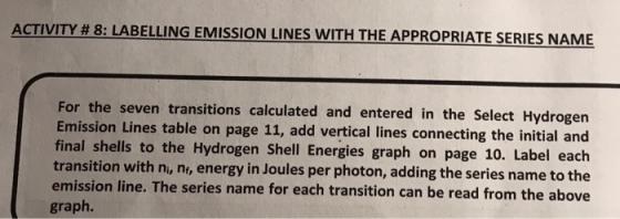 ACTIVITY # 8: LABELLING EMISSION LINES WITH THE APPROPRIATE SERIES NAME For the seven transitions calculated and entered in t